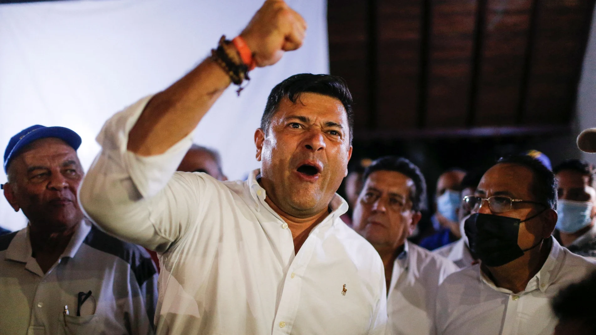 Freddy Superlano, leader of "Voluntad Popular" opposition party reacts on the evening after the state of Barinas held a re-run of the gubernatorial election, in Barinas, Venezuela January 9, 2022. REUTERS/Leonardo Fernandez Viloria