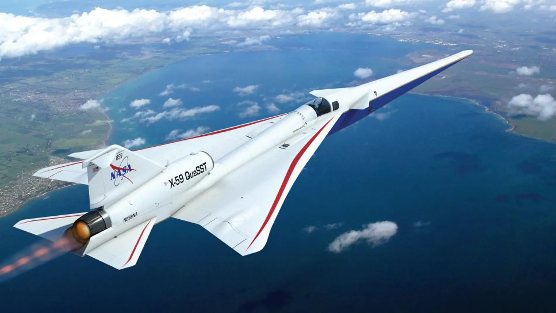 Recreación del X-59 que realizará su primer vuelo de prueba a finales de este año.