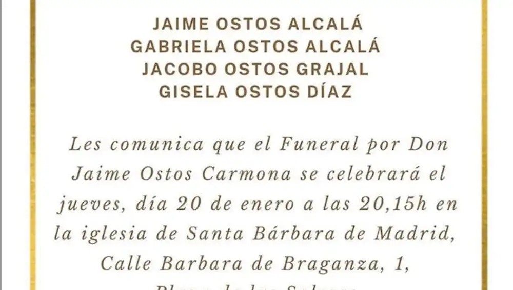 Esquela misa funeral por Jaime Ostos