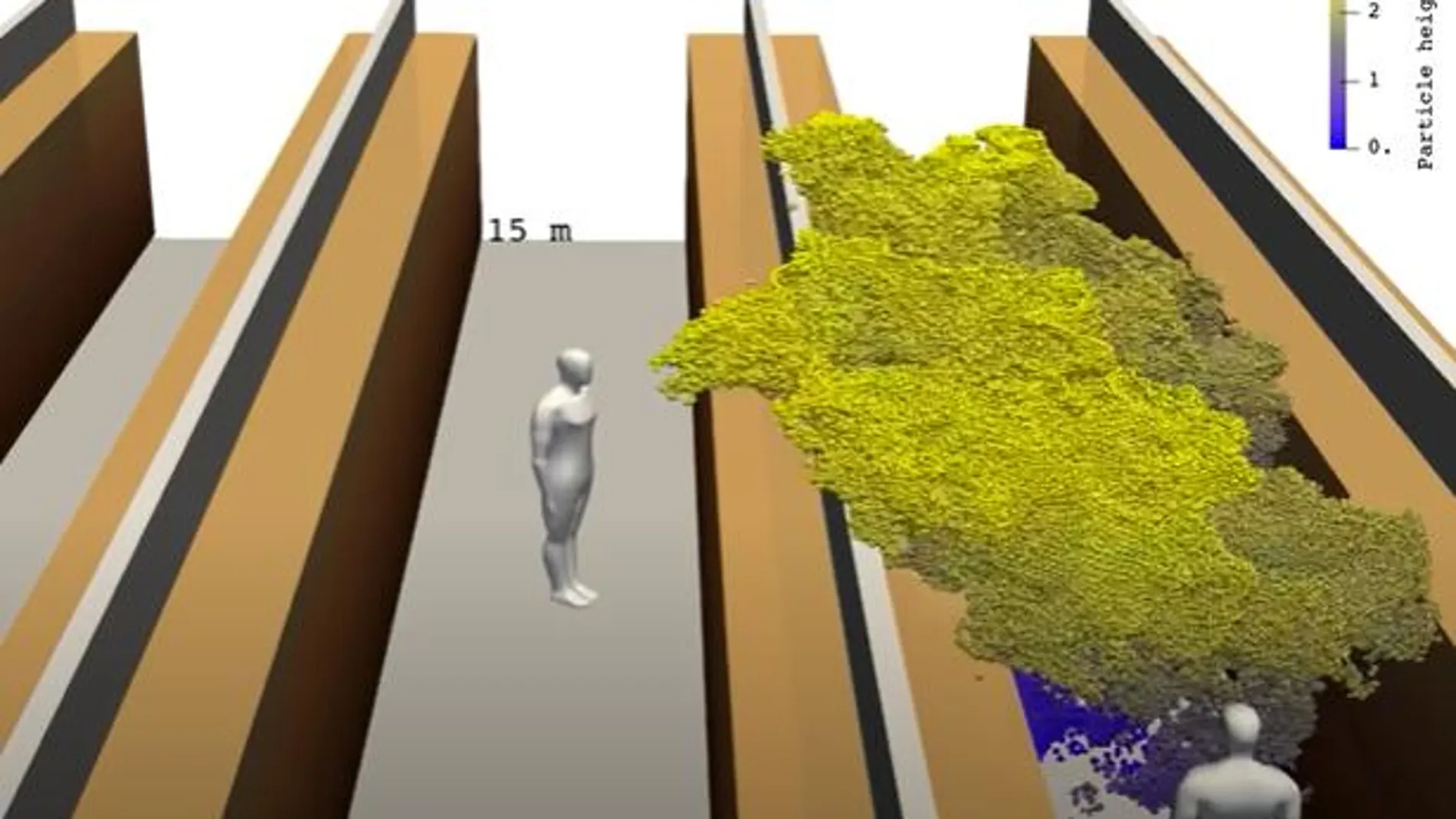 Recreación en 3D del comportamiento de los aerosoles de una persona infectada con Covid -19 en un supermercado