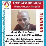 Cartel alertando de la desaparición de José Carlos CastroSOS DESAPARECIDOS12/01/2022