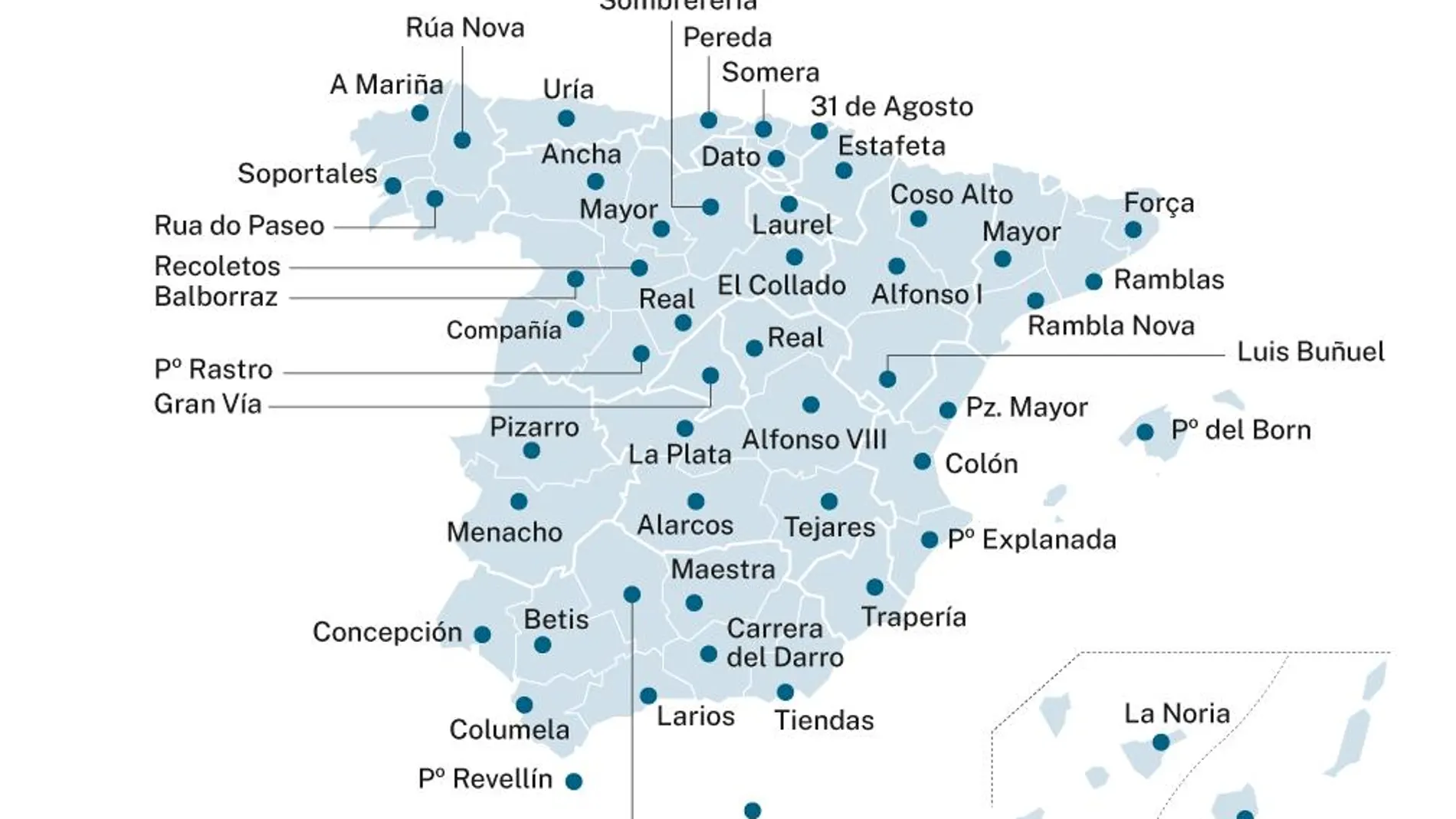 La calle más emblemática de las capitales de provincia españolas