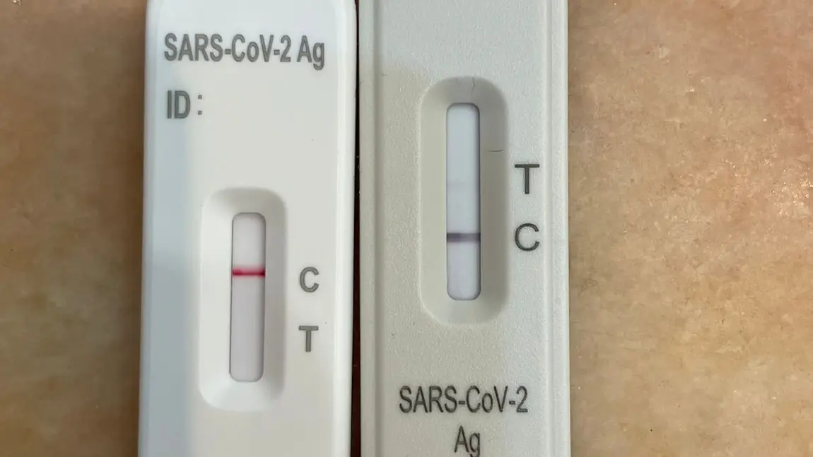 Los dos test de antígenos de Asier Cuesta. El de la marca Genrui, positivo y el otro, negativo