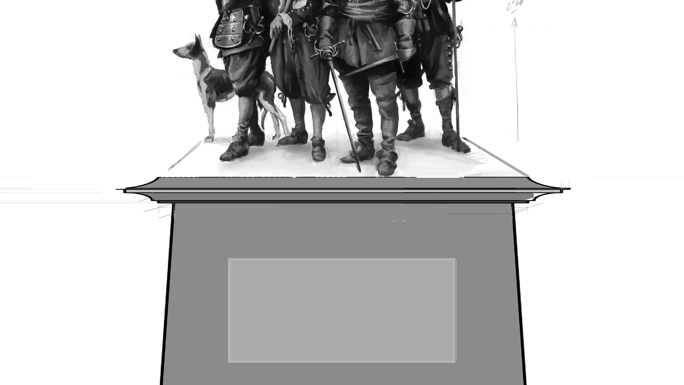 Boceto de la escultura de Los Tercios