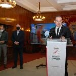 El presidente de la Diputación de Zamora, Francisco José Requejo, atiende a la prensa tras presentar los presupuestos de 2022