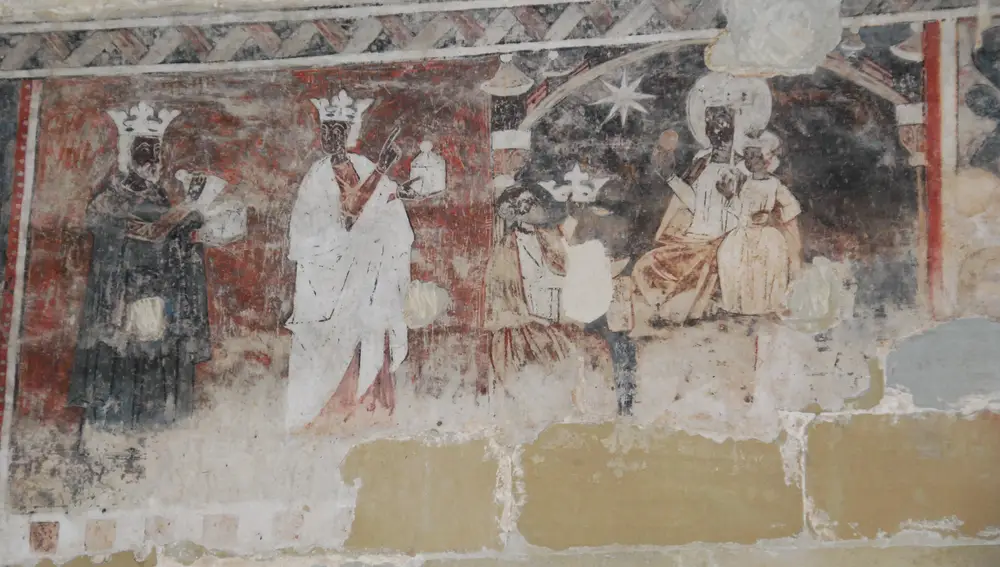 Fresco sobre la adoración de los Reyes Magos que sobrevivió al incendio