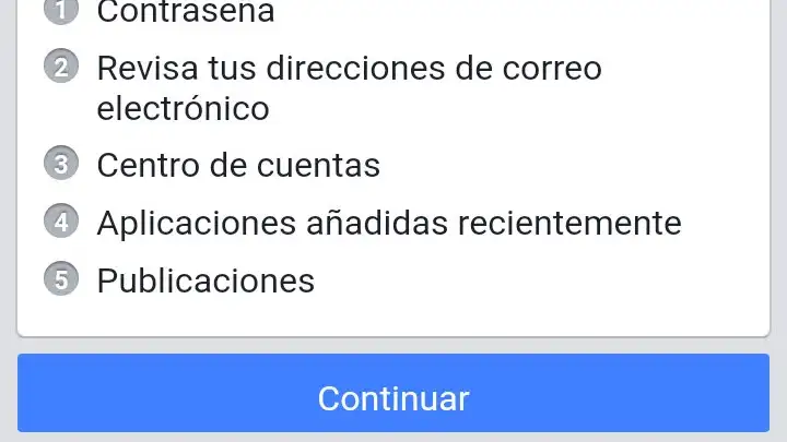 Si eliges &quot;Proteger mi cuenta&quot; Facebook te ayuda a cambiar la contraseña y revisar aspectos de seguridad de la cuenta.