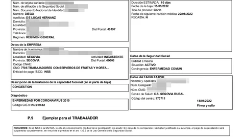 El parte de baja de Diego, otro de los afectados, tras varios días de trámites: "Estaba muy preocupado y nadie se ponía en contacto conmigo"