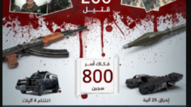 Cartel del Estado Islámico con el balance, según ellos, del asalto: 200 soldados muertos y 800 presos liberados