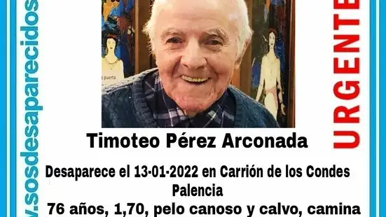 Aviso de la desaparición de Timoteo, en la provincia de Palencia