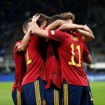 Jugadores de la selección española celebrando un gol