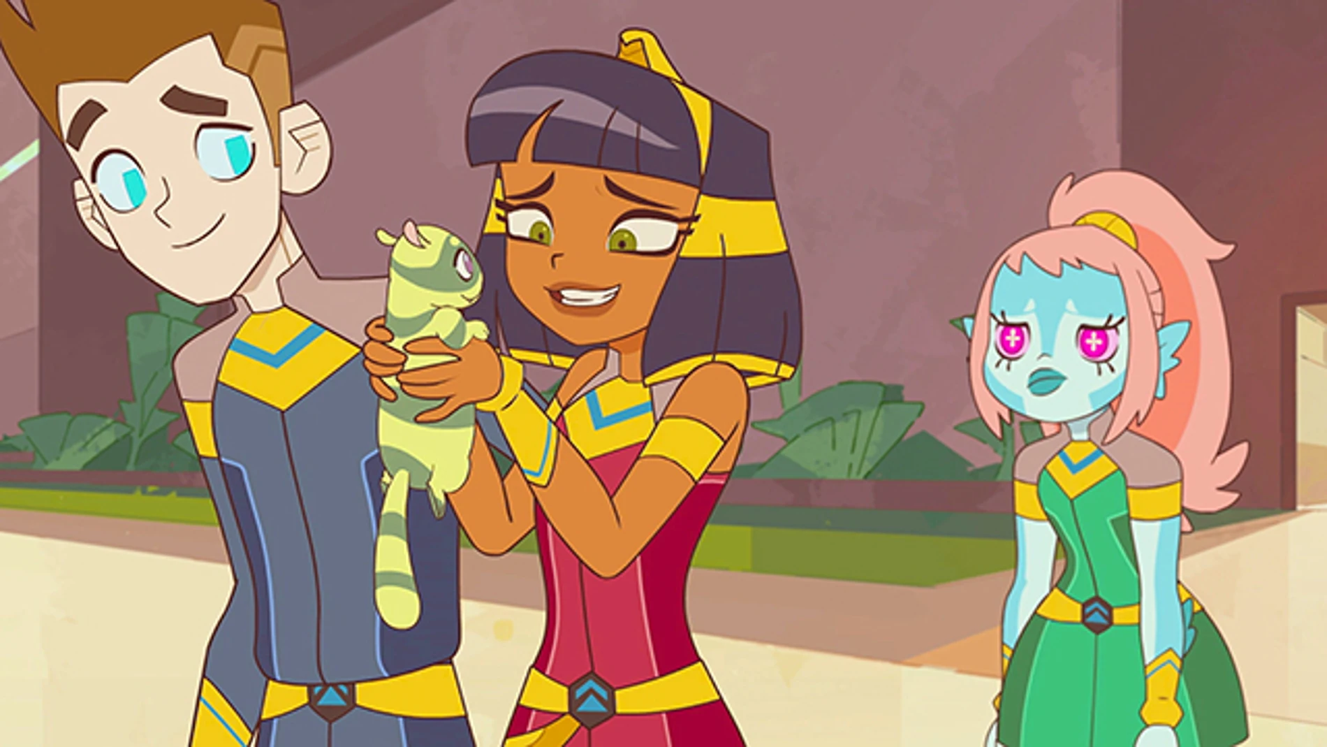 CLEOPATRA IN SPACE "Mihos" Episode 114 Pictured (LR): Brian, Cleopatra, Akila Photo by Dreamworks Animation/Peacock.