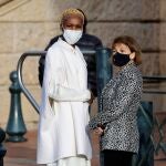 Nicole Coste, wearing a protective face mask, arrives at Monaco cathedral during the traditional Sainte Devote procession in Monaco, January 27, 2022. REUTERS/Eric Gaillard