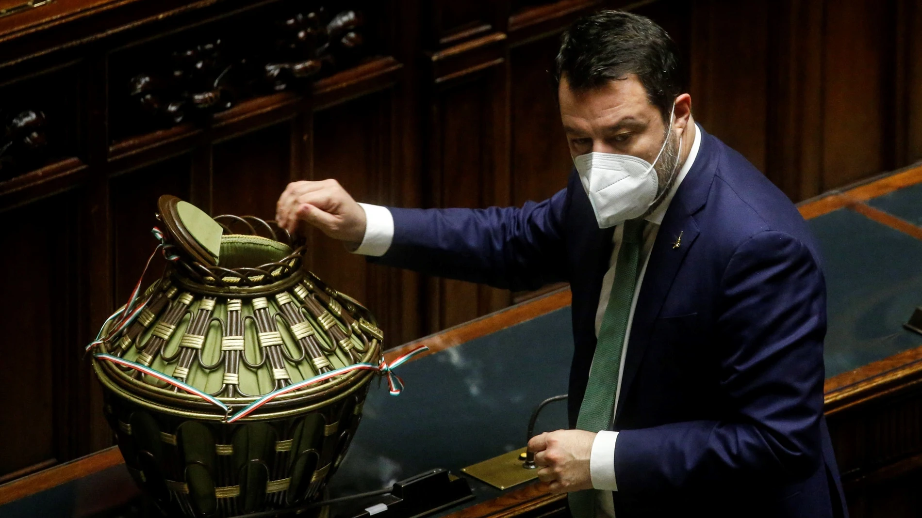 El líder de la Liga, Matteo Salvini, tras votar el sábado en la elección presidencial
