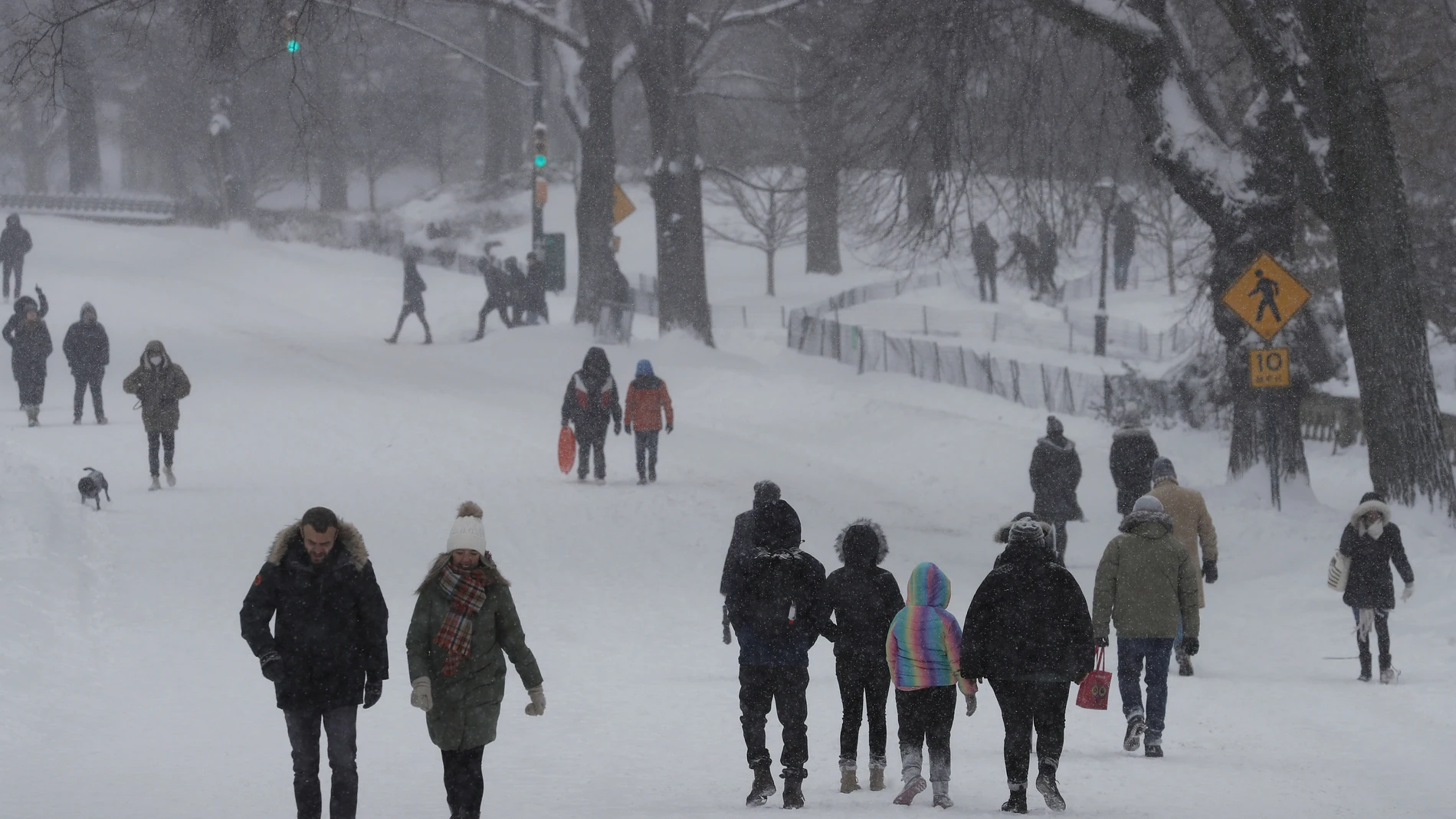 En el estado de Nueva York, la nieve también llegó a los 60 centímetros en el condado de Suffolk y en la ciudad de Nueva York, el icónico Central Park quedó cubierto con un manto de 21 centímetros