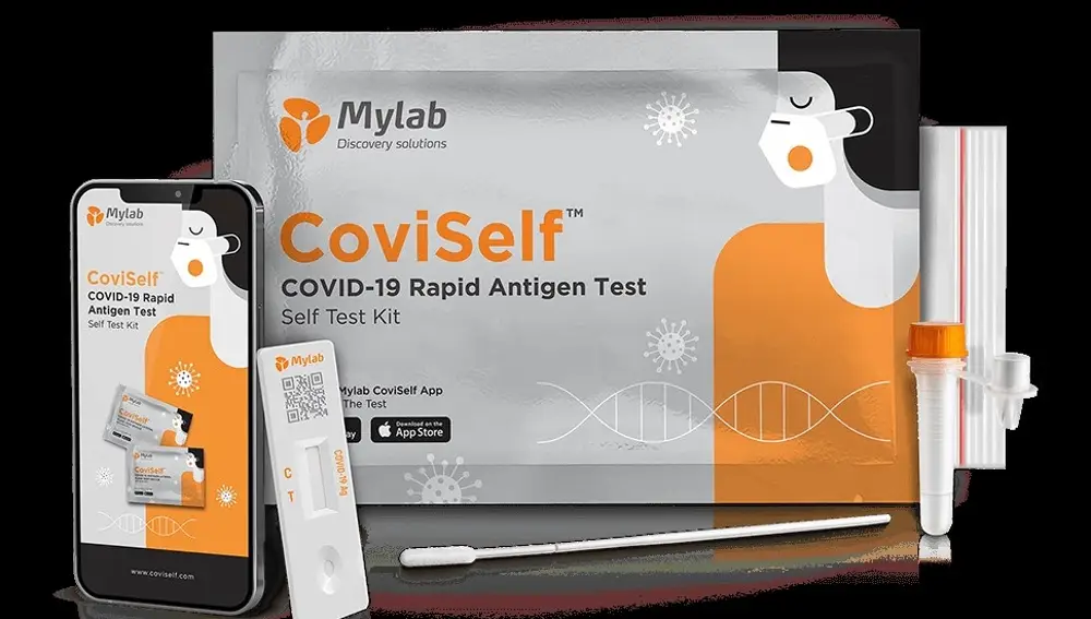 Test de antígenos de autodiagnóstico de la COVID-19 'CoviSelf', fabricados por la compañía india MyLab