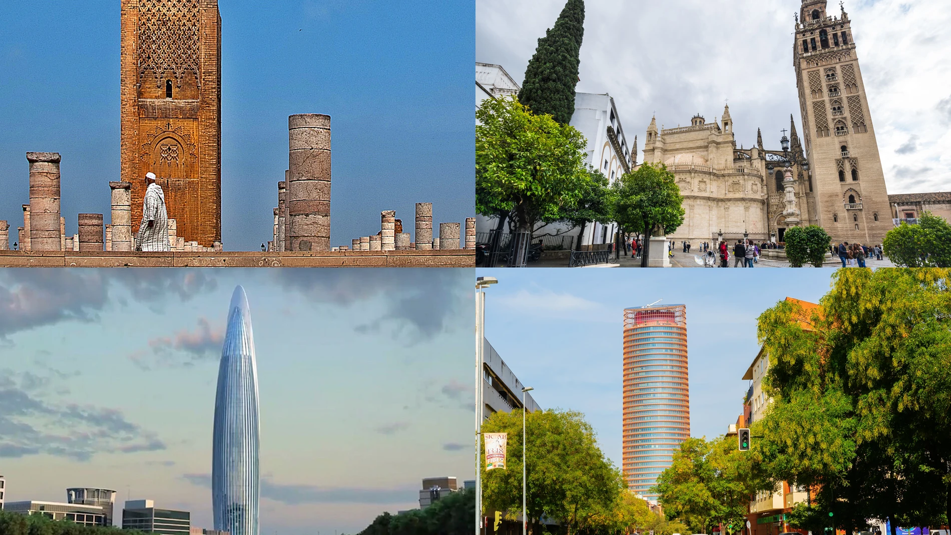 Torre Hasan, Giralda, Torre Mohamed VI y Torre Sevilla.