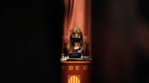 La presidenta del Parlament, Laura Borras, durante la reunión de la Junta de Portavoces