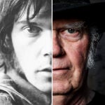 A la izquierda, Neil Young cuando se ganó el apodo de "Shakey" y a la derecha, en la actualidad