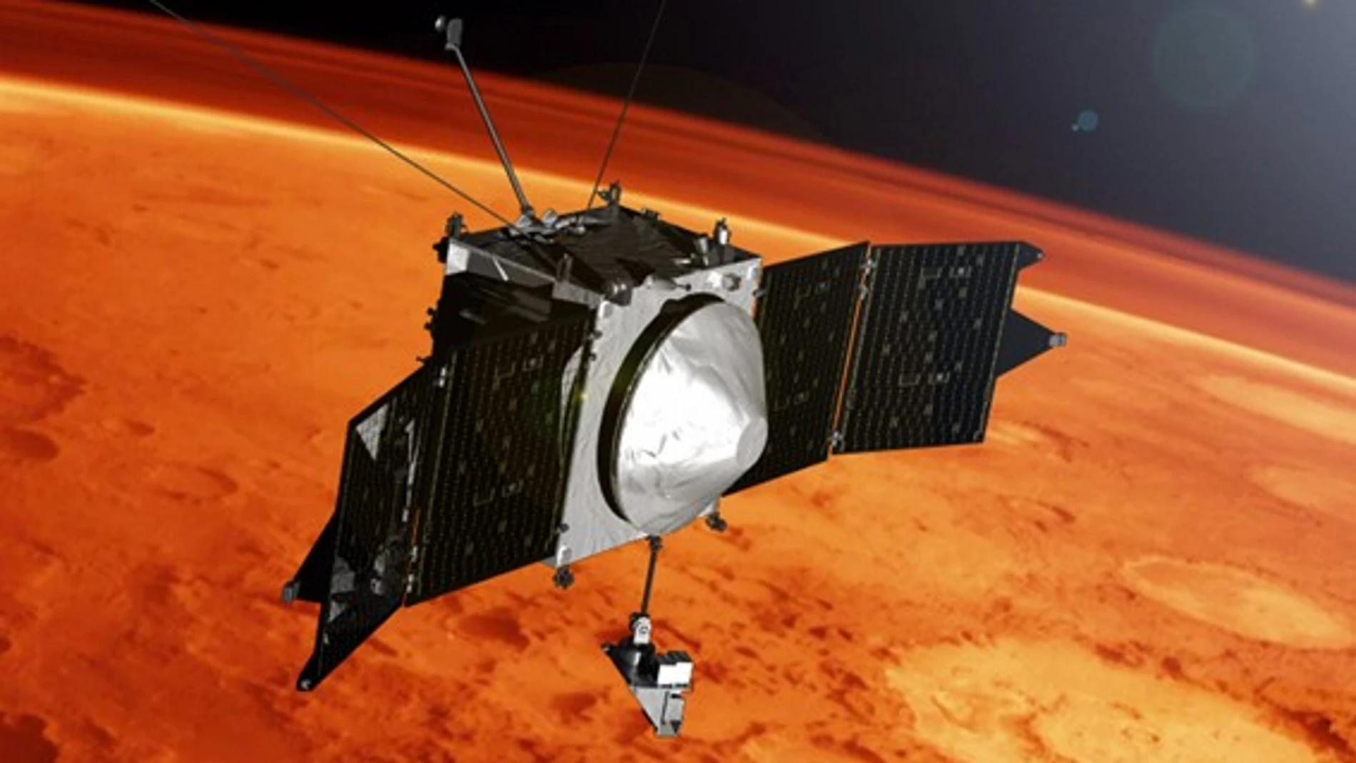Representación del Mars Climate Orbiter aproximándose a Marte, donde se estrellaría irremediablemente (NASA)