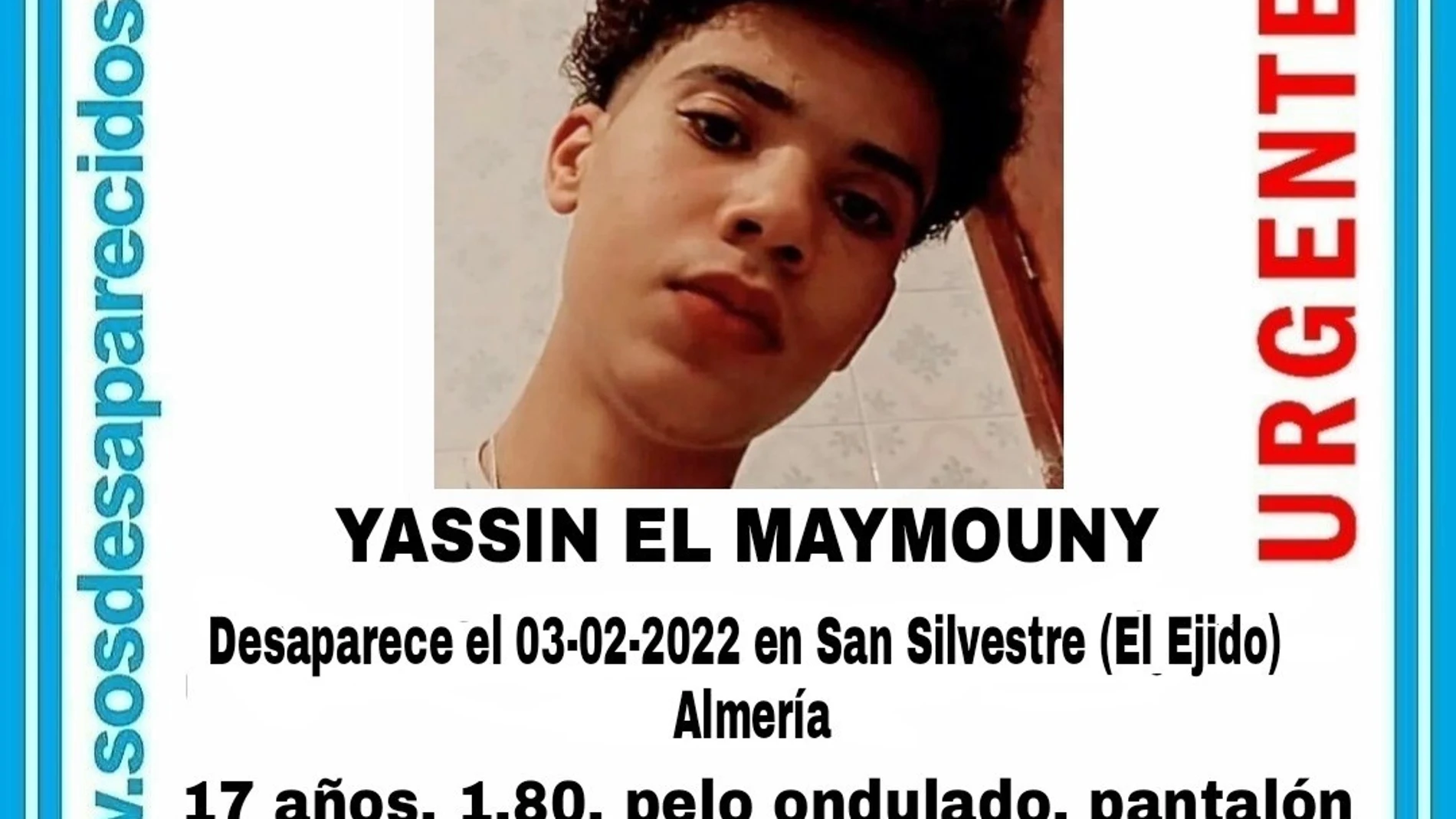 Cartel de la desaparición del menor de 17 años en El Ejido. SOS DESAPARECIDO