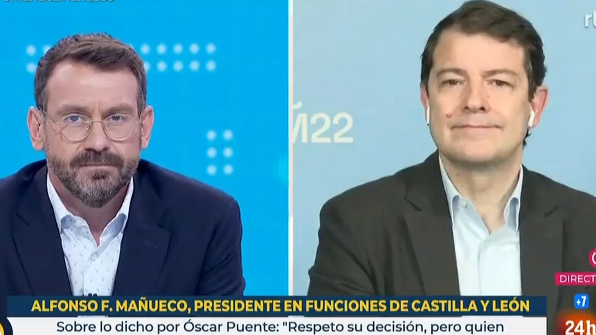 El presidente en funciones de Castilla y León, Alfonso Fernández Mañueco, durante la entrevista en RTVE