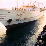 Llegada del Estai al puerto de Vigo tras los enfrentamientos con Canadá
