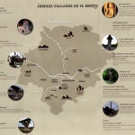 Mapa y localización de las 16 tallas en árboles en El Bierzo