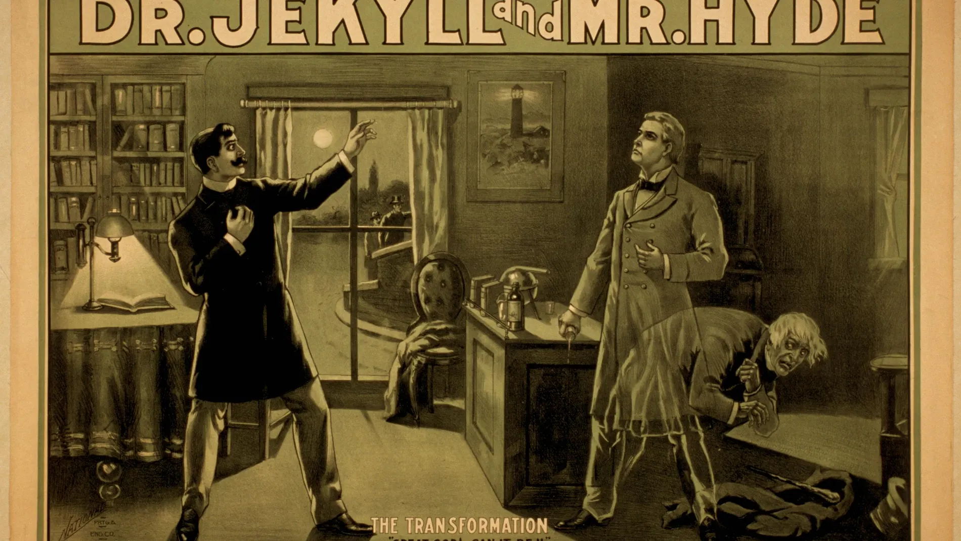 Cartel que refleja la trama de la novela de "El extraño caso del doctor Jekyll y el señor Hyde"