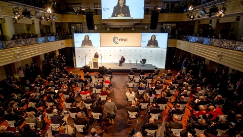 La vicepresidenta de EE UU, Kamala Harris, ayer en Múnich