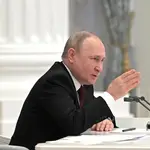 El presidente ruso, Vladimir Putin, hoy en una comparecencia en el Kremlin