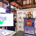 La presidenta de la Diputación de Cádiz, Irene García, durante la presentación de la feria Cádiz BienMeSabe en el Mercado de San Miguel, en Madrid