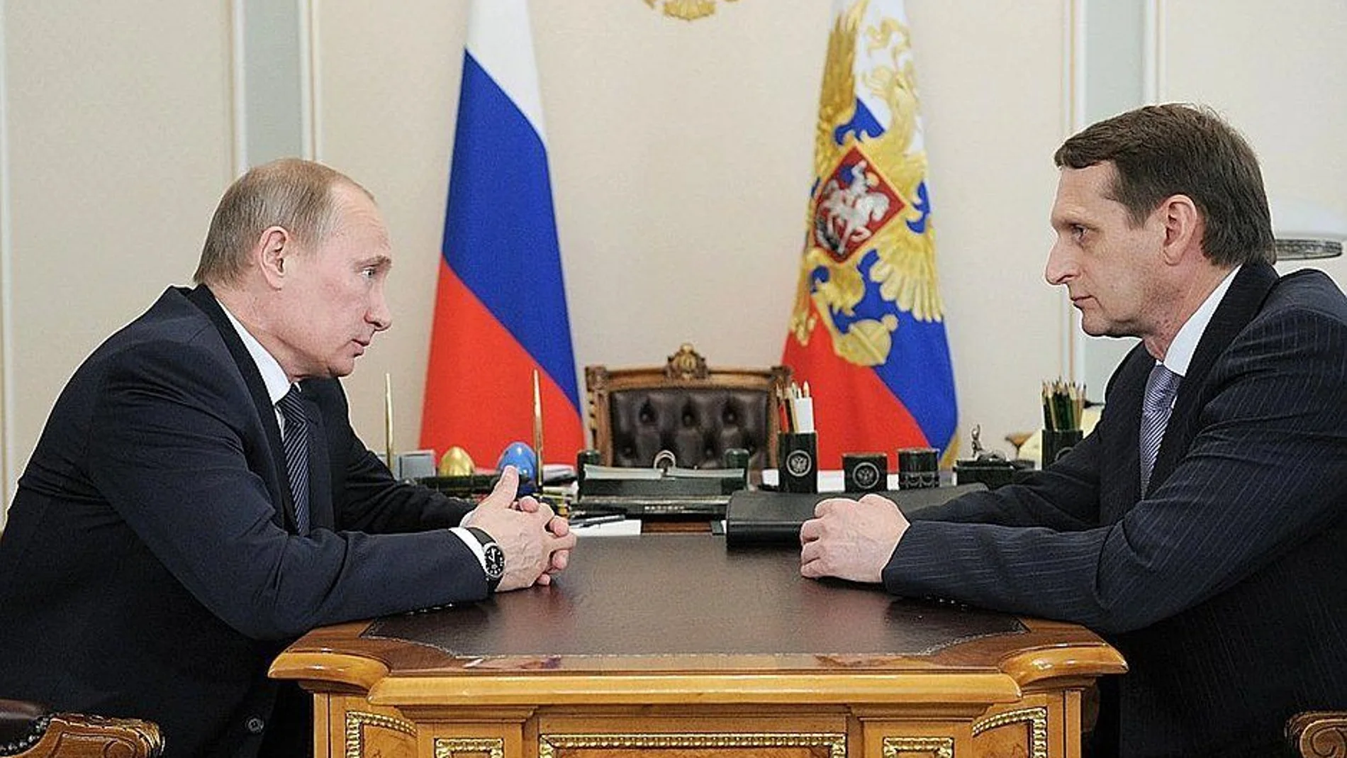 El presidente ruso, Vladimir Putin, y el jefe del Servicio de Inteligencia ruso, Sergei Naryshkin, en una imagen de archivo