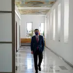 El presidente andaluz, Juanma Moreno, camina por el Palacio de San Telmo. EFE/ Julio Muñoz
