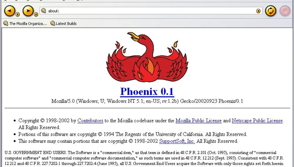 La primera versión del actual Mozilla Firefox respondía al nombre de Phoenix.