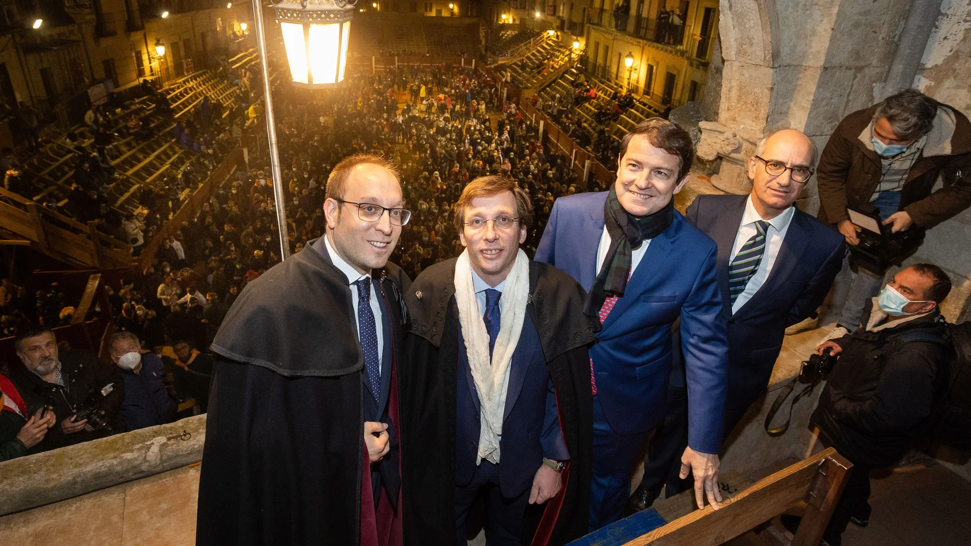 Marcos Iglesias, Almeida, Mañueco y Javier Iglesias tras el pregón del alcalde de Madrid en Ciudad Rodrigo