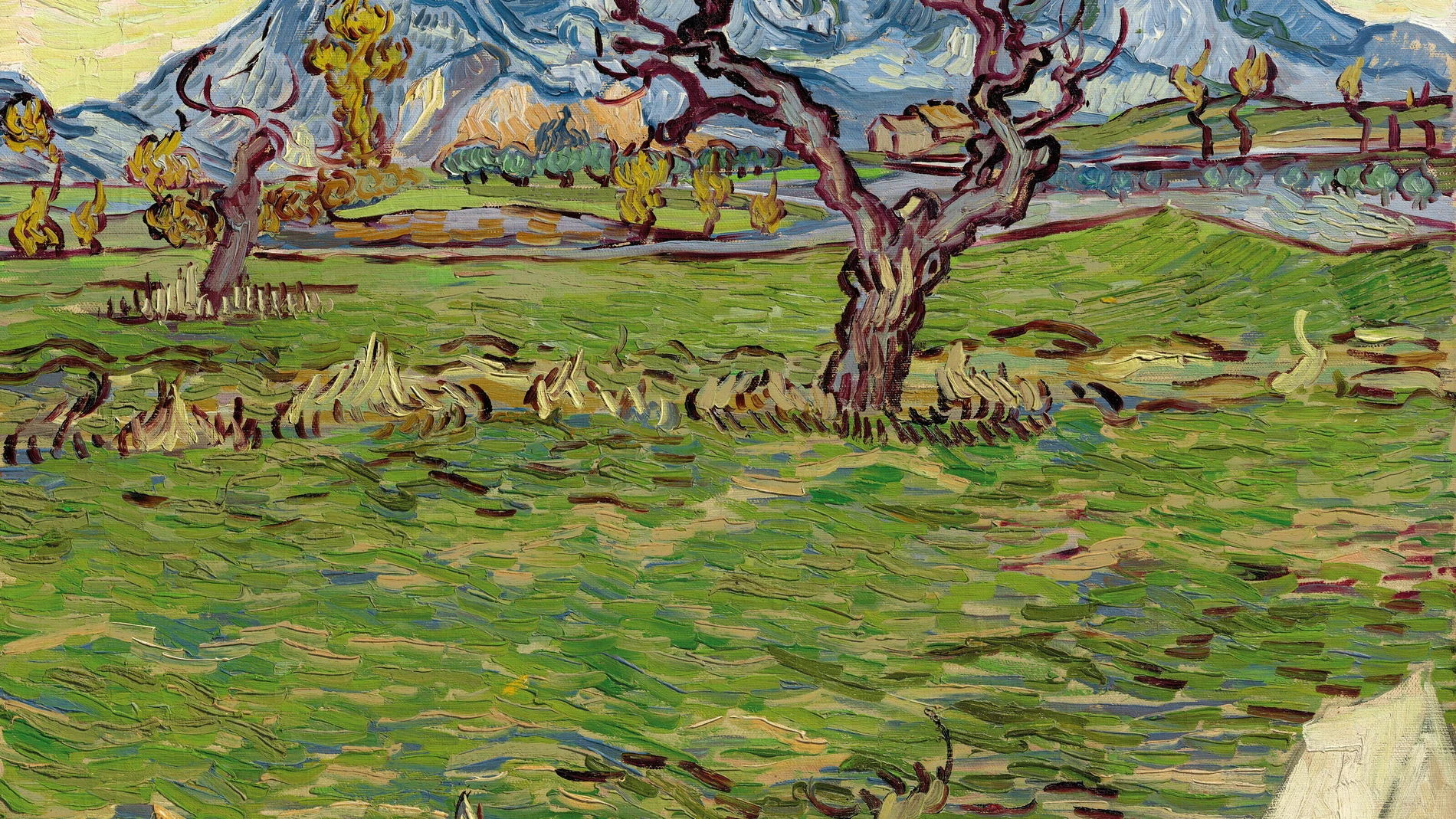 Fotografía cedida por Christie's donde se aprecia "Champs près des Alpilles", una de las obras que pintó Vincent van Gogh mientras estaba ingresado en el psiquiátrico