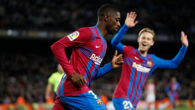 Dembélé celebra el gol que le marcó al Athletic Club