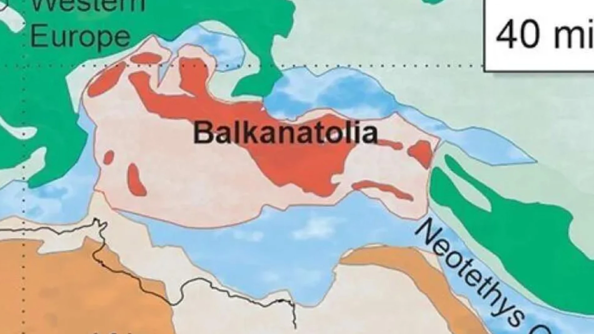 Ilustración de Balkanatolia hace 40 millones de años | Fuente: Alexis Licht & Gregoire Metais