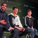Mohamed Katir, Adel Mechaal, Marta Perez y Mariano García, durante la presentación del meeting de Madrid de atletismo