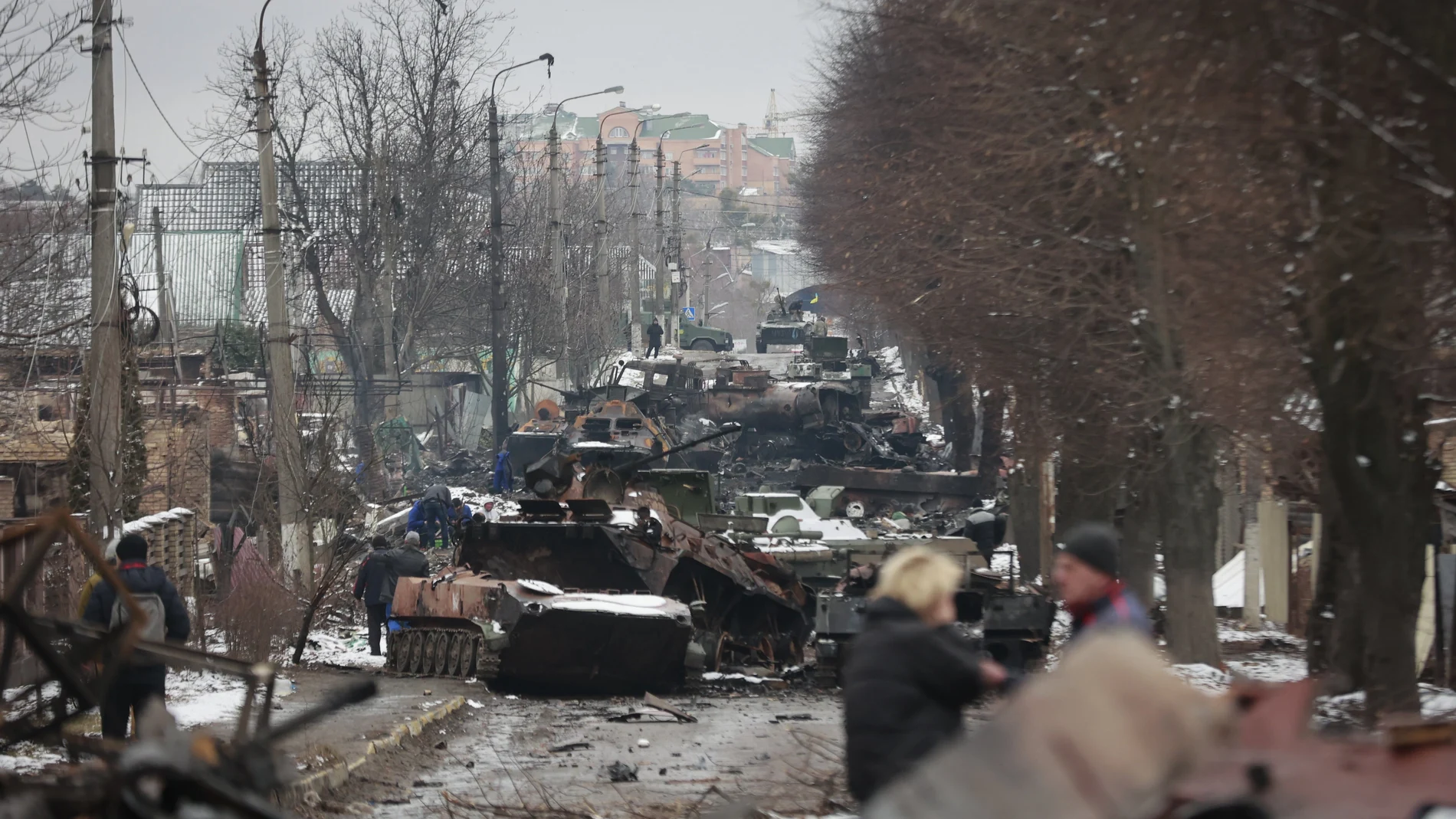Una calle de Kiev bombardeada en las últimas horas