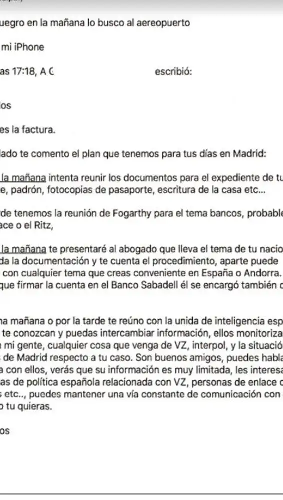 Carta dirigida a Carlos Aguilera por uno de los investigados
