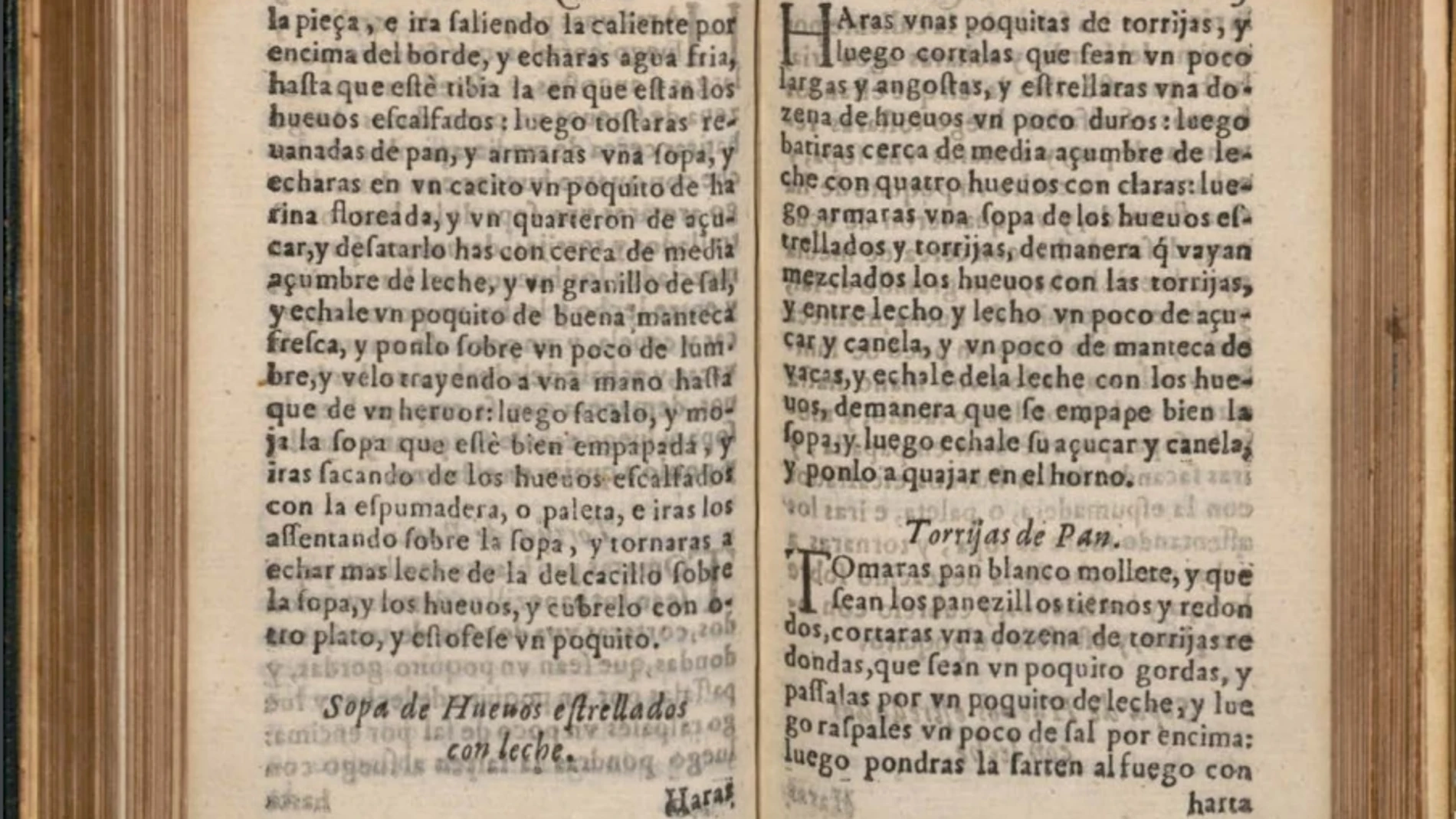 Vista de la primera receta de cocina de las torrijas que se conserva, un libro de 1611 que puede consultarse en la Hemeroteca de la Biblioteca Nacional