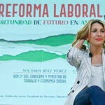 La vicepresidenta segunda y ministra de Trabajo y Economía Social, Yolanda Díaz, en el acto con los sindicatos en Andalucía. EFE/ Raúl Caro