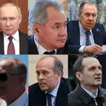 Arriba de izq. a derecha: Vladimir Putin, Sergei Shoigu y Sergei Lavrov. Abajo de izq. a derecha: Nikolai Patrushev, Alexander Bortnikov y Sergei Naryshkin