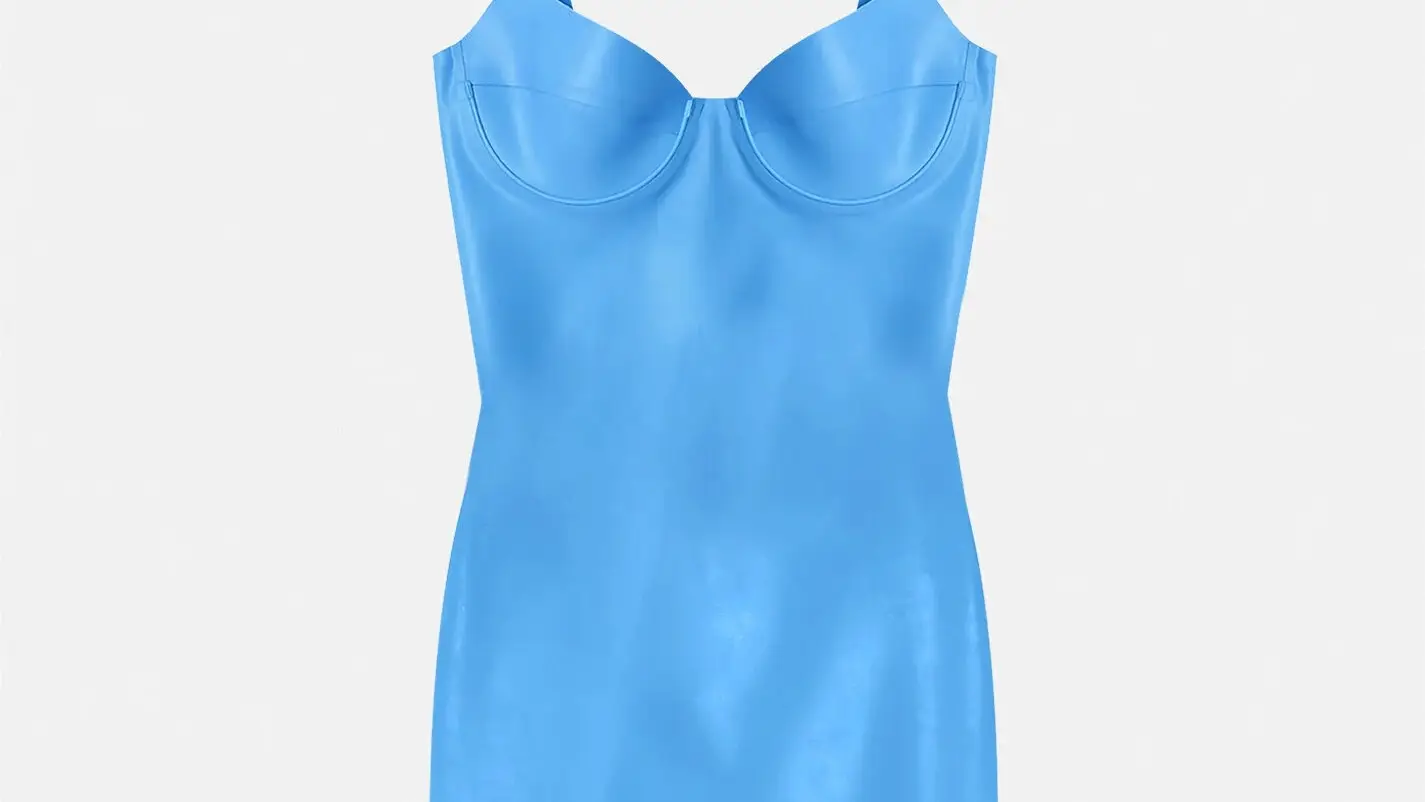 Vestido de látex en azul.