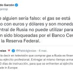 Tuits de Pablo Iglesias y Eduardo Garzón sobre el gas ruso