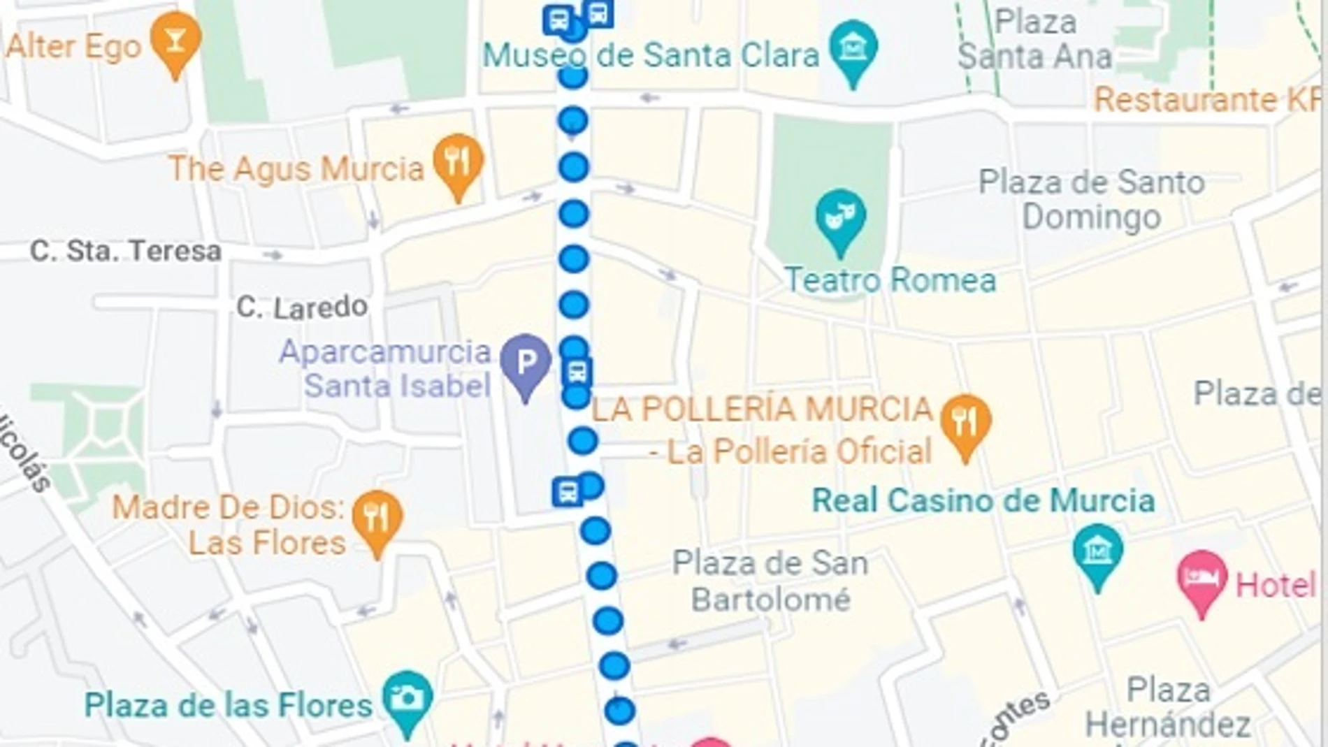 Imagen del recorrido de la marcha del 8M en la ciudad de Murcia