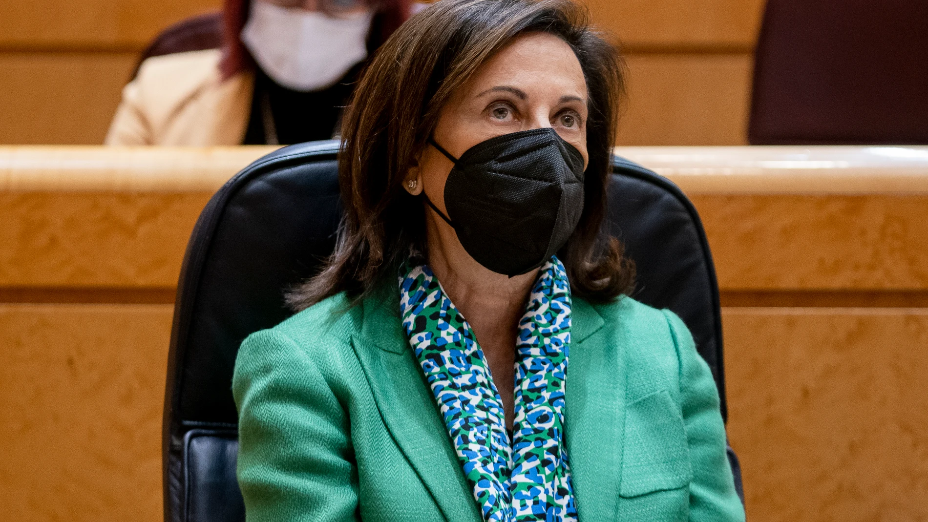 La ministra de Defensa, Margarita Robles, en una sesión de control al Gobierno en el Senado, a 8 de marzo de 2022, en Madrid (España).