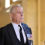 FILE PHOTO: Britain&#39;s Britain&#39;s Prince Andrew, Duke of York, looks on during the funeral of Britain&#39;s Prince Philip, husband of Queen Elizabeth, who died at the age of 99, in Windsor, Britain, April 17, 2021. Chris Jackson/Pool via REUTERS/File Photo